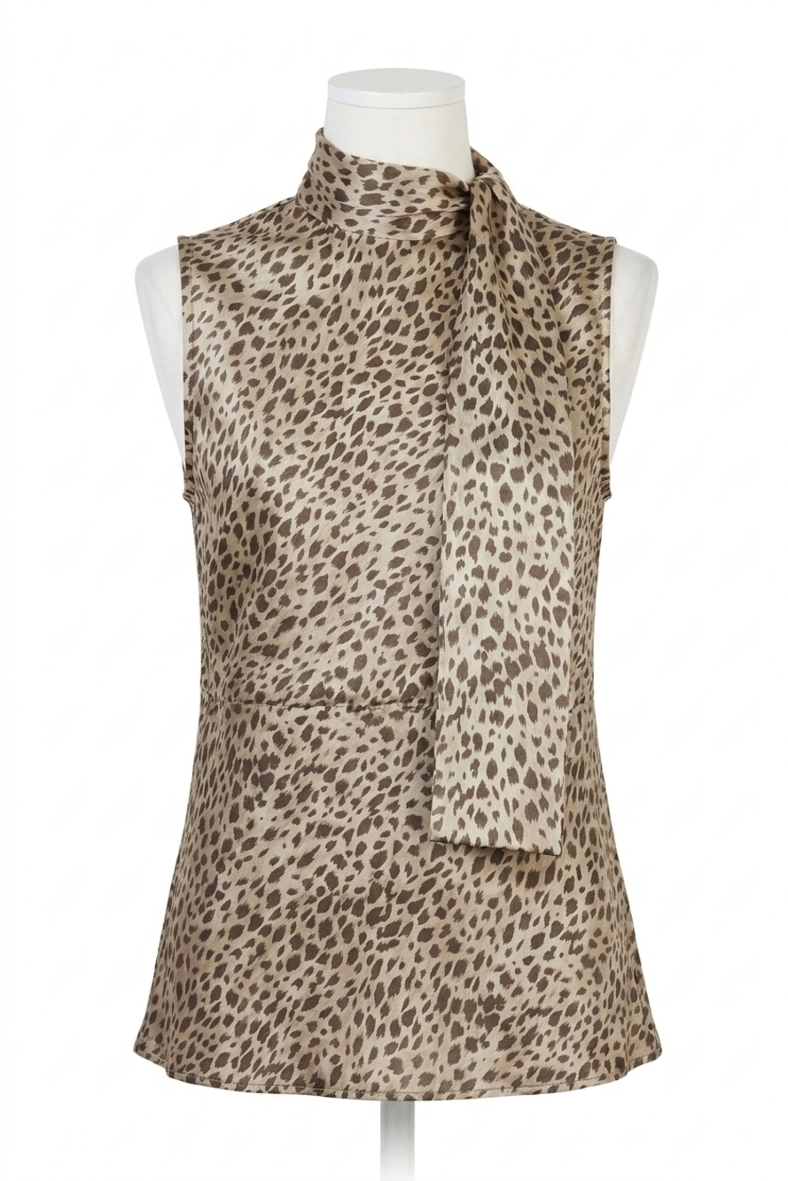 NEW ENZA COSTA silk satin sleeveless scarf top in cheetah